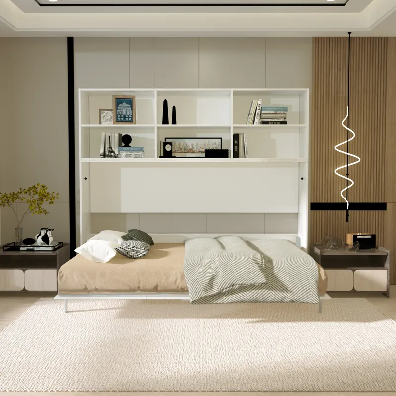 Mordern Design Twin Size Horizontal Murphy Bed With Shelf Storage For Bedroom Or Guestroom Wall Bed 