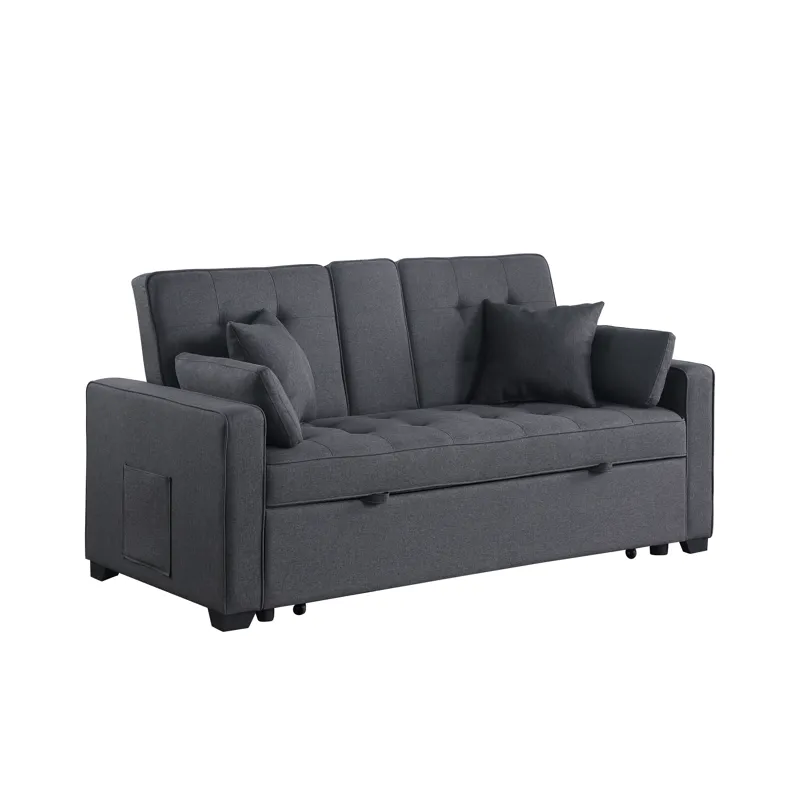 Cody II - 69.5\"W Dark Gray Linen Convertible Sleeper Loveseat With Cup Holder, Charging Ports and P