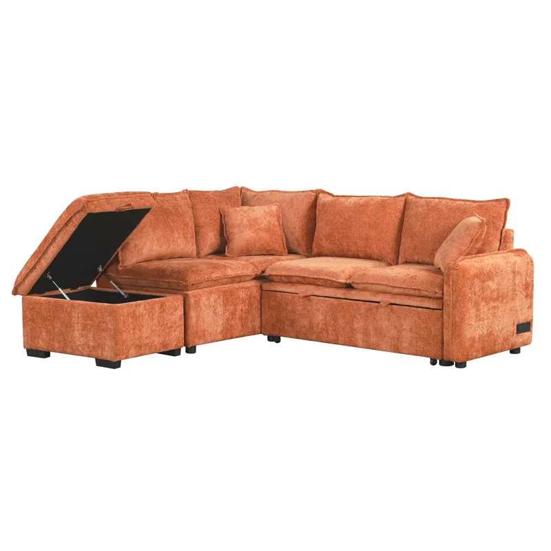Convertible Sofa Bed Sectional Sofa Sleeper L-Shaped Sofa With A Storage Ottoman, Two Pillows, Two P