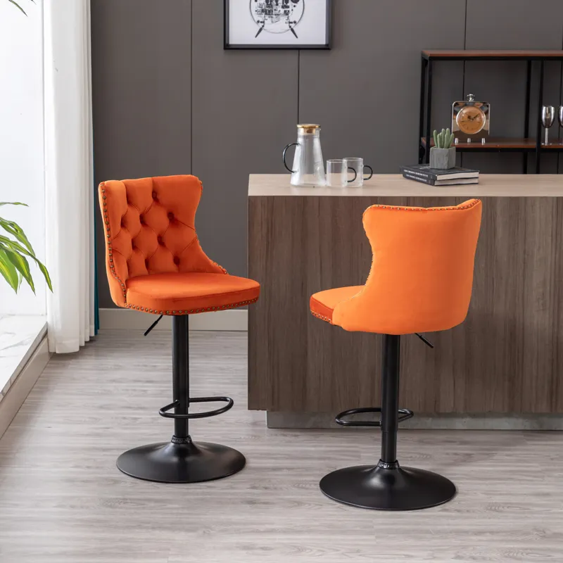Swivel Velvet Barstools Adjusatble Seat Height, Modern Upholstered Bar Stools With Backs Comfortable