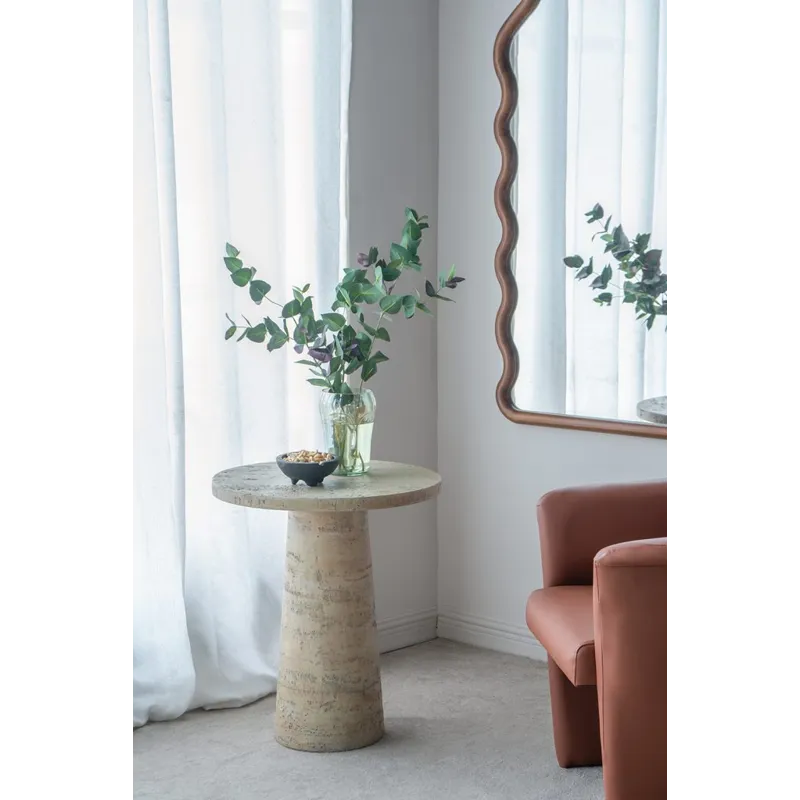 Round Side Table With Pedestal Base - Cream