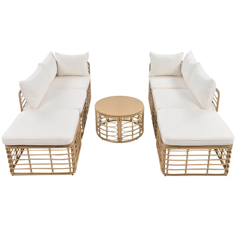 7 Pieces Outdoor Patio Furniture, All-Weather Rattan Sectional Sofa Set With Thick Cushions And Pill