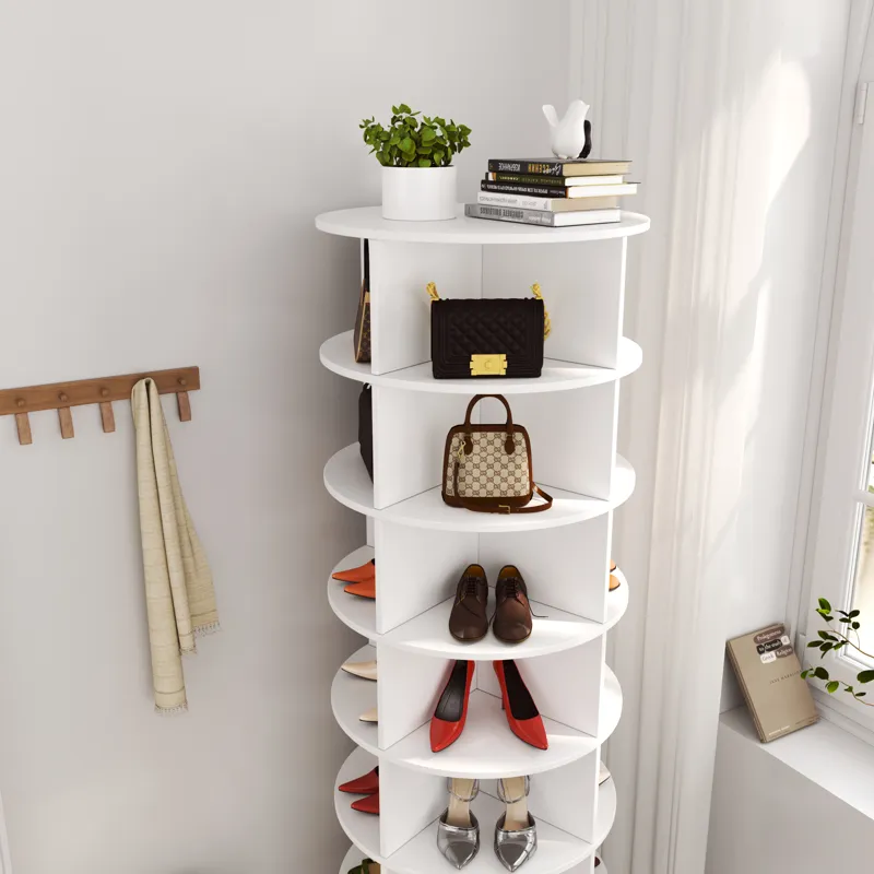 New 360 Rotating Shoe Cabinet 7 Layers Holds Up To 28 Paris Of Shoes - White