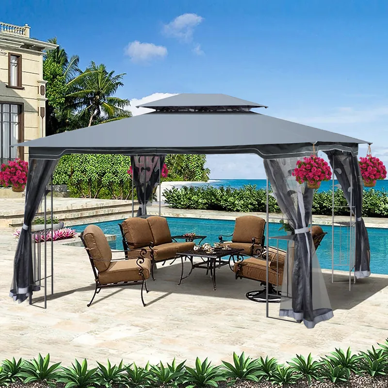Outdoor Patio Gazebo Canopy Tent With Ventilated Double Roof And Mosquito Net (Detachable Mesh Scree