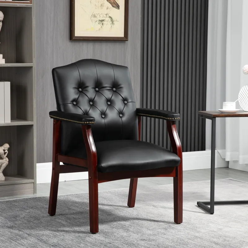 Leather Reception Guest Chairs With Padded Seat And Arms Ergonomic Mid-Back Office Executive Side Ch