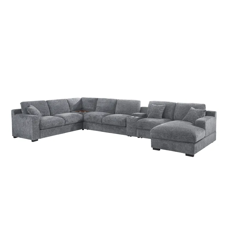Celine - Chenille Fabric Corner Sectional Sofa With Right-Facing Chaise, Cupholders, And Charging Po