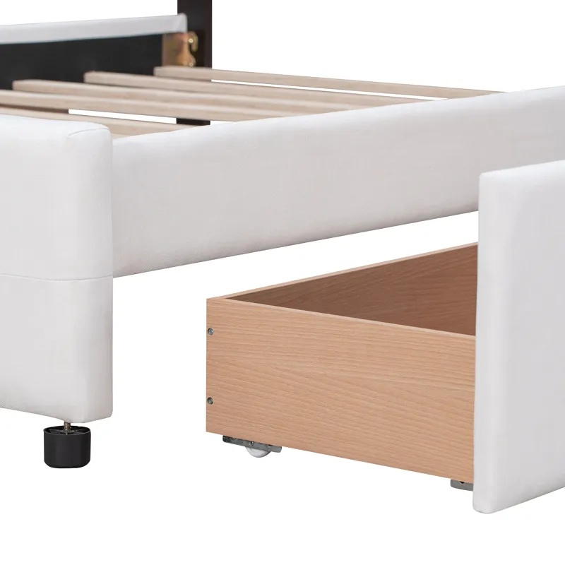 Queen Size Upholstered Platform Bed With Classic Headboard And 4 Drawers, No Box Spring Needed - Whi