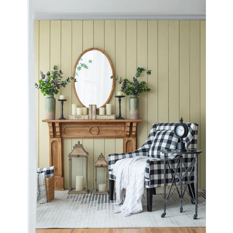 Oval Wall Mirror With Wood Frame, Farmhouse Wood Mirror For Bathroom Entryway Console Lean Against W