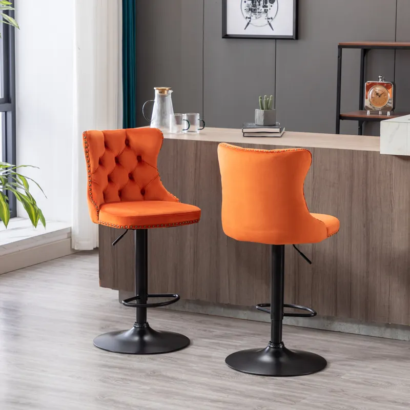 Swivel Velvet Barstools Adjusatble Seat Height, Modern Upholstered Bar Stools With Backs Comfortable