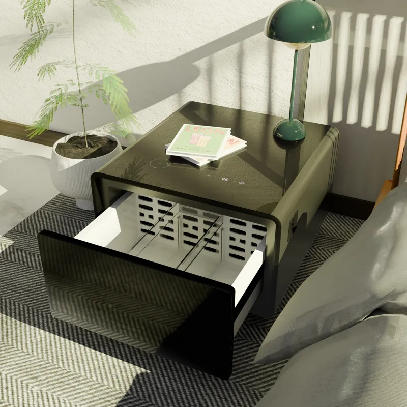 Modern Smart Side Table With Built-In Fridge, Wireless Charging, Temperature Control, Power Socket, 