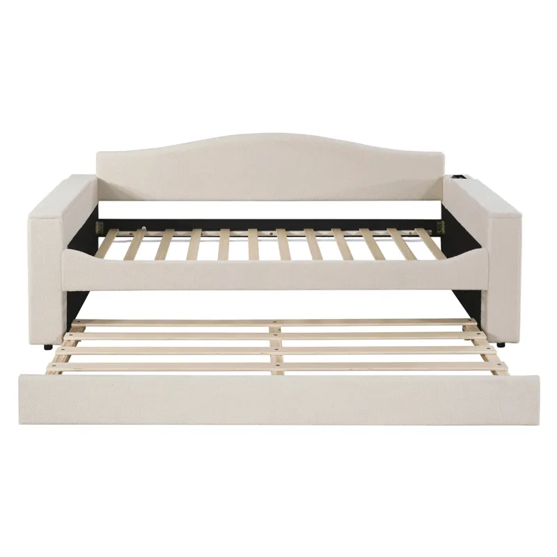 Twin Size Upholstered Daybed With Storage Armrests, Trundle And Latest Integrated Bluetooth Audio Sy