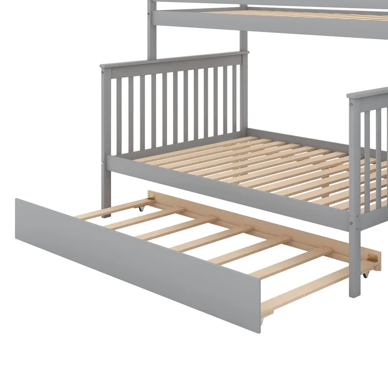 Twin Over Full Bunk Bed With Trundle And Staircase - Gray