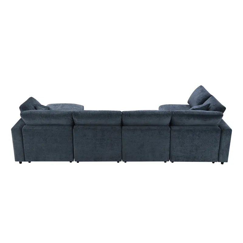 Modern Modular Cloud Sofa Bed, 6 Seat Chenille Sectional Couch Set With Ottoman, Free Combination, C