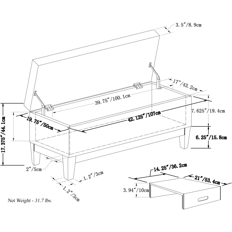 Oregon - Storage Ottoman Bench with Tray - Distressed Black