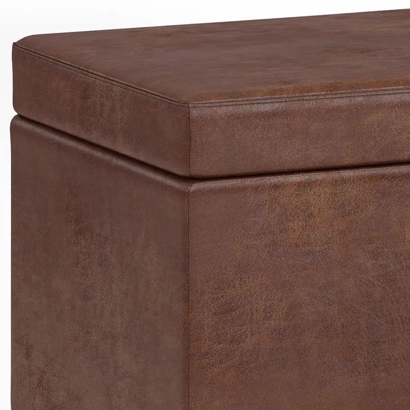 Avalon - Extra Large Storage Ottoman Bench - Distressed Saddle Brown