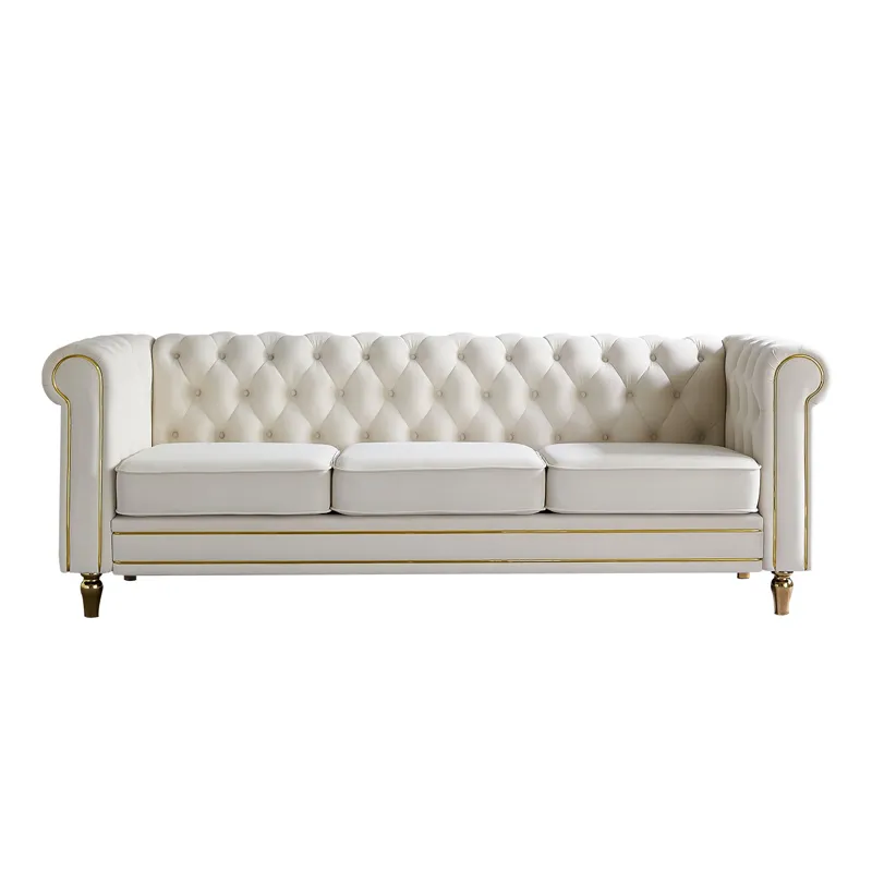 Chesterfield - Velvet Sofa 84.65\" For Living Room - Beige
