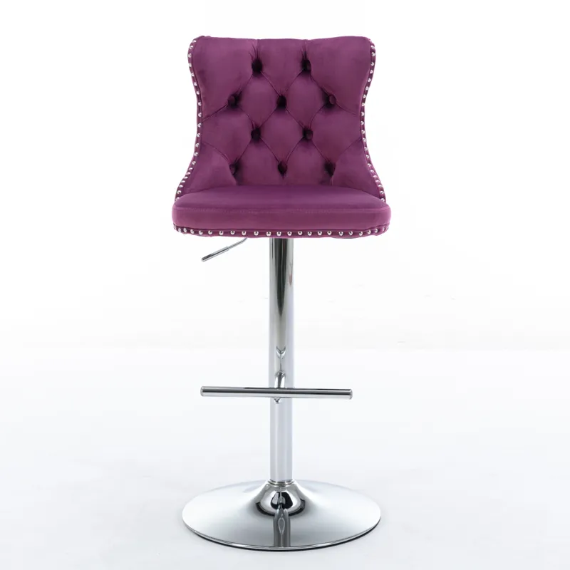 Swivel Velvet Barstools, Adjusatble Seat Height 1712PP (Set of 2) - Purple