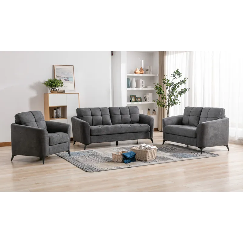 Callie - Woven Fabric Sofa Loveseat Chair Living Room (Set of 2) - Gray