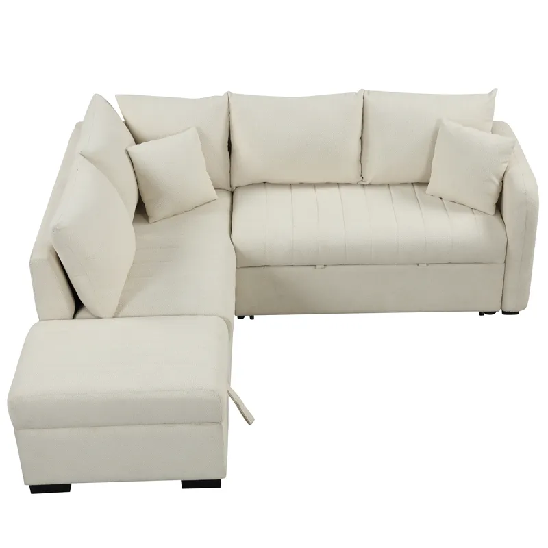 L-Shaped Sectional Pull Out Sofa Bed Sleeper Sofa With Two USB Ports, Two Power Sockets And A Movabl
