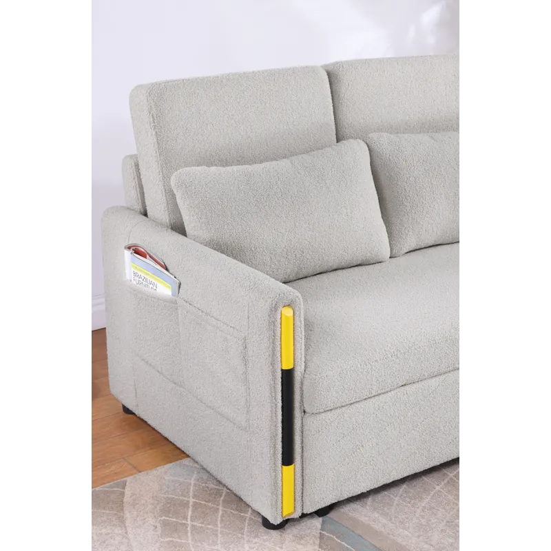 Percy - Teddy Velvet Sleeper Loveseat With Dual-Pull Sleeper Design - Beige