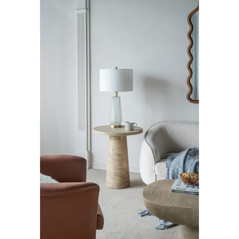 Round Side Table With Pedestal Base - Cream