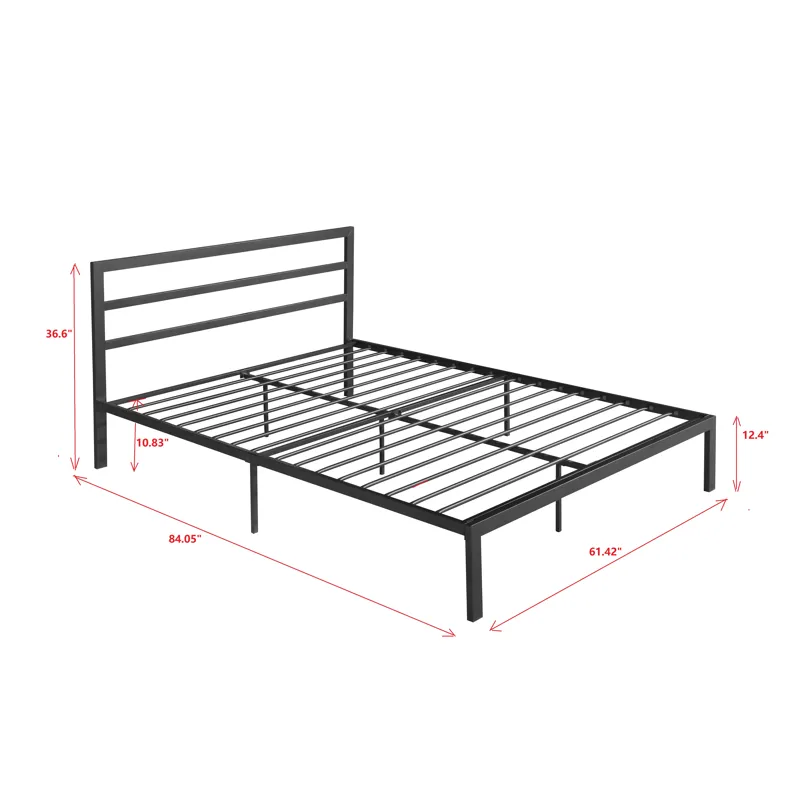 Queen Metal Bed Frame With Headboard - Charcoal Gray