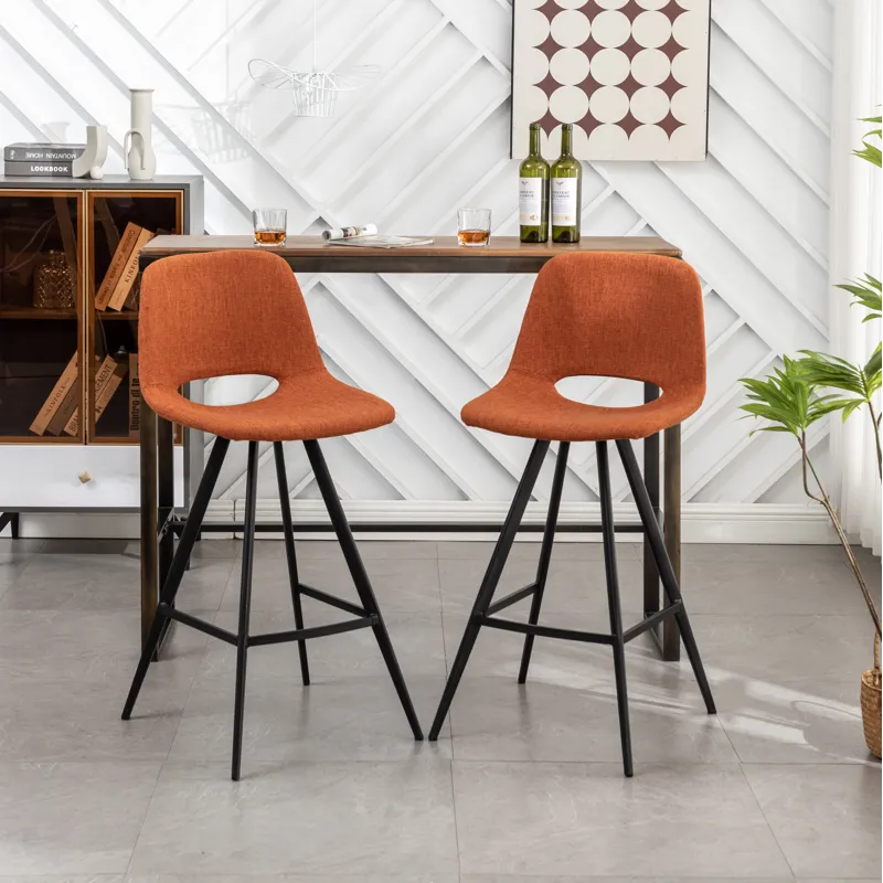 Porth - 28.25\" Fabric Kitchen Counter Height Stools (Set of 2) - Orange