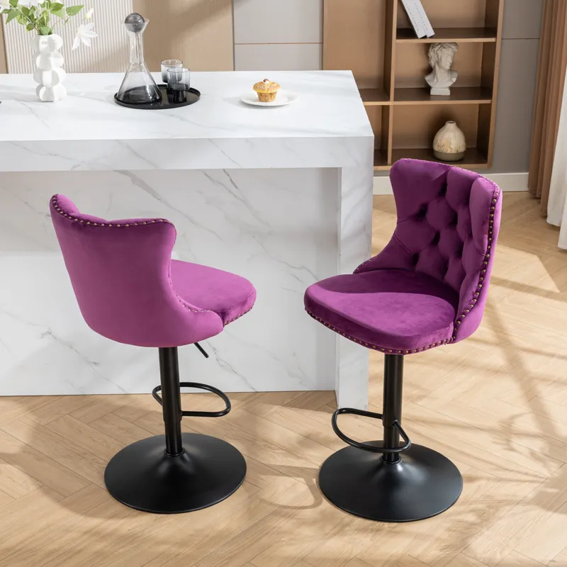 Swivel Velvet Barstools Adjusatble Seat Height , Modern Upholstered Bar Stools With Backs Comfortabl