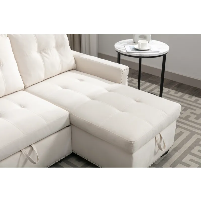 Reversible Sectional Storage Sleeper Sofa Bed, L-Shape 2 Seat Sectional Chaise With Storage, Skin-Fe