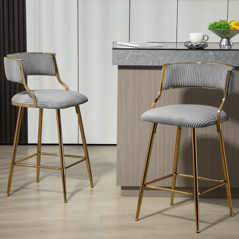 Counter Height Bar Stools, Corduroy Kitchen Island Counter Bar Stools With Back, Golden Chromed Base