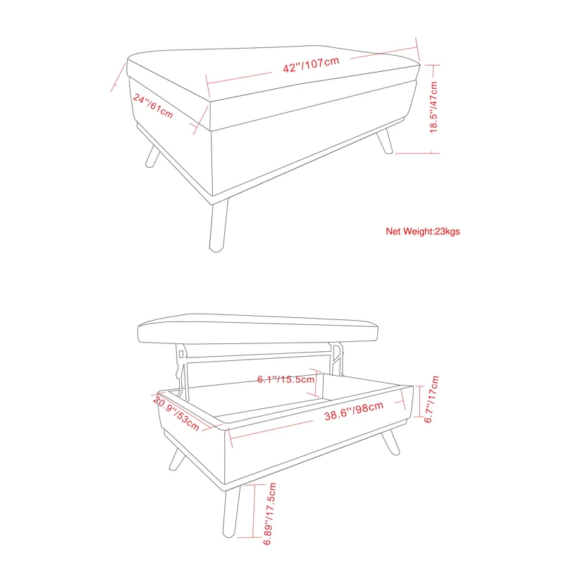 Owen - Lift Top Large Coffee Table Storage Ottoman - Distressed Saddle Brown