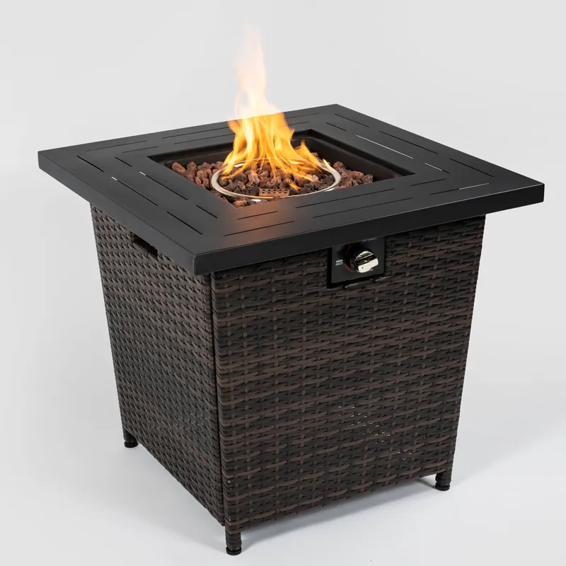28\" Wicker Square Fire Pit Table - Black Brown
