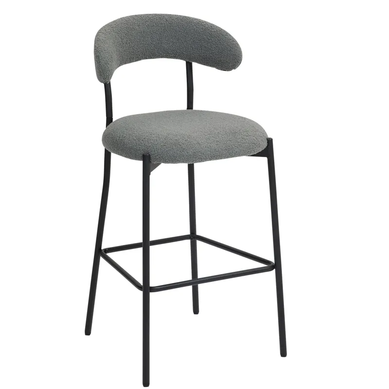26\'\' Counter Height Bar Stools Teddy Fabric Cover Kitchen Island Counter Bar Stool With Black Powd