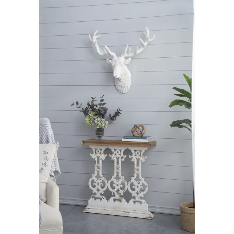 Classic Vintage Console Table With Wood Top - White Wash / Brown