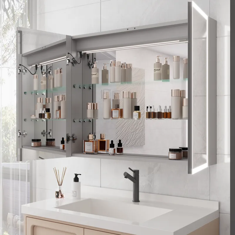 Bathroom Medicine Cabinet With Lights, 36×30" LED Medicine Cabinet With Mirror, Double Door Lighted Medicine Cabinet With Defogger, Dimmer, Clock & Temp Display, 2 Outlets & USB Ports - Silver