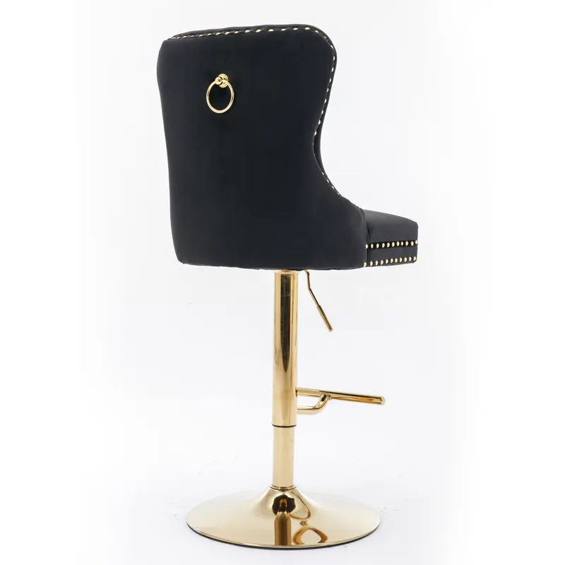 Thick Golden Swivel Velvet Barstools Adjusatble Seat Height From 27-35\", Modern Upholstered Bar Sto