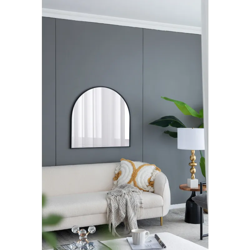 Arched Decorative Accent Mirror With Iron Metal Frame, Wall Deor For Bathroom, Bedroom, Entryway, Mantel - Black