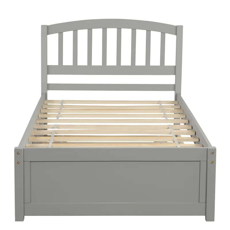 Twin Size Platform Bed Wood Bed Frame With Trundle - Gray
