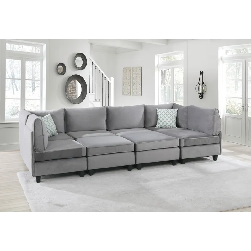 Simona - Velvet 8 Piece Modular Sectional Sofa - Gray