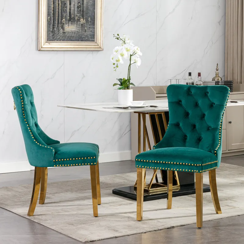 Nikki - Modern, High-End Tufted Solid Wood Contemporary Velvet Upholstered Dining Chair With Golden 