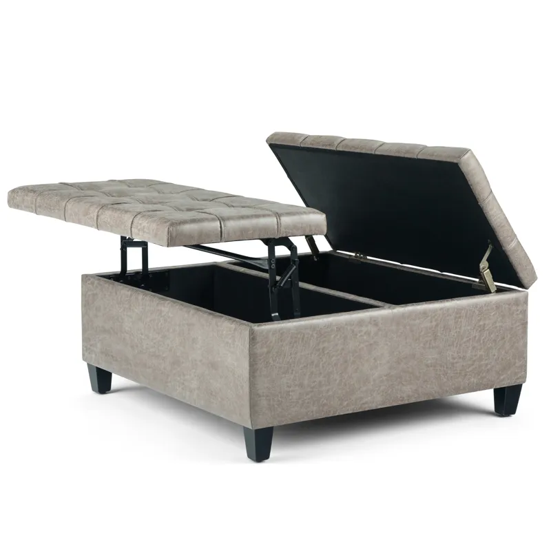 Harrison - Coffee Table Storage Ottoman - Distressed Grey Taupe