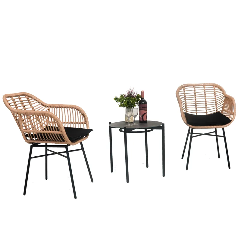 3 Pieces Of Luxury Outdoor Wicker Furniture, Patio Bistro Style Table And Chair Combination, Weather