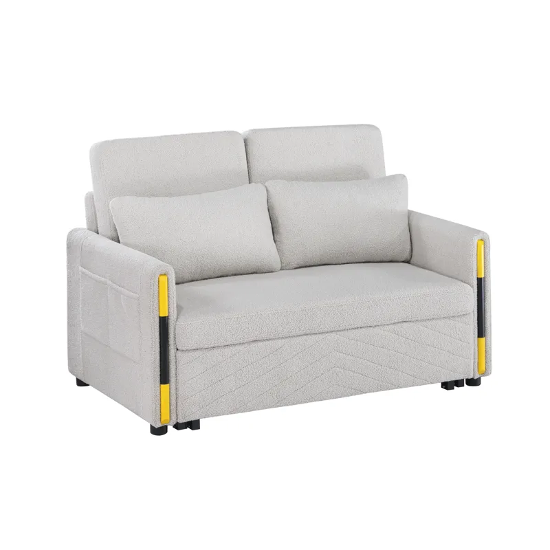 Percy - Teddy Velvet Sleeper Loveseat With Dual-Pull Sleeper Design - Beige