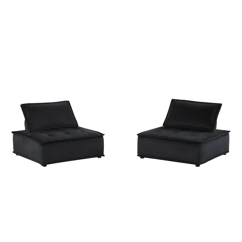 Anna - Velvet Armless Lounge Chair (Set of 2) - Black