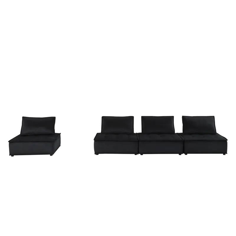 Anna - Velvet 4 Piece Sectional Sofa - Black