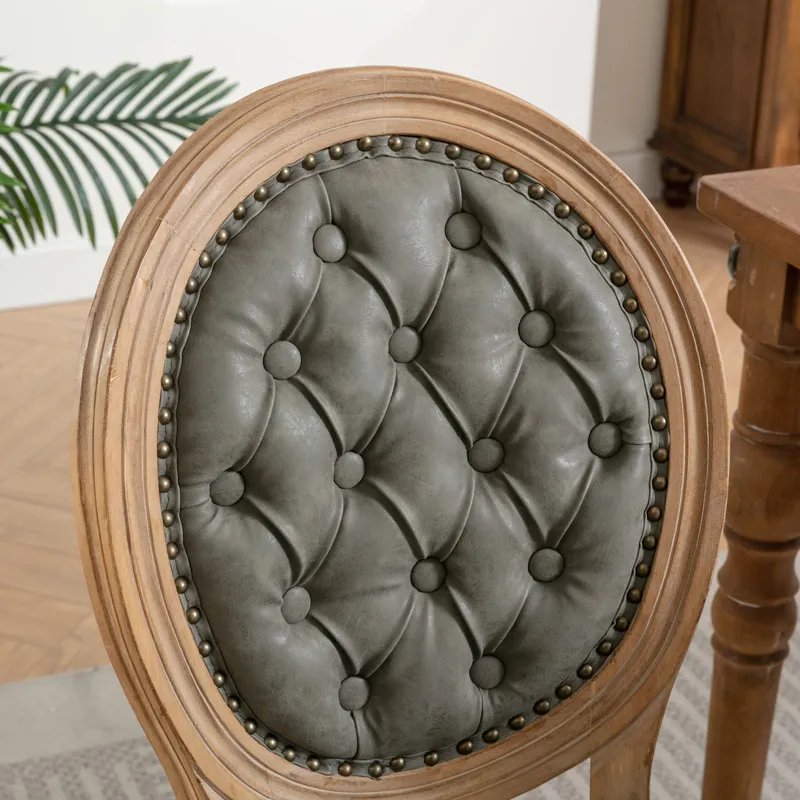 French Style Solid Wood Frame Antique Painting, Hand-Pulled Buckle Decoration PU Artificial Leather 