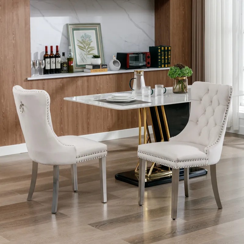 Nikki - Modern, High-End Tufted Solid Wood Contemporary Velvet Upholstered Dining Chair With Chrome 