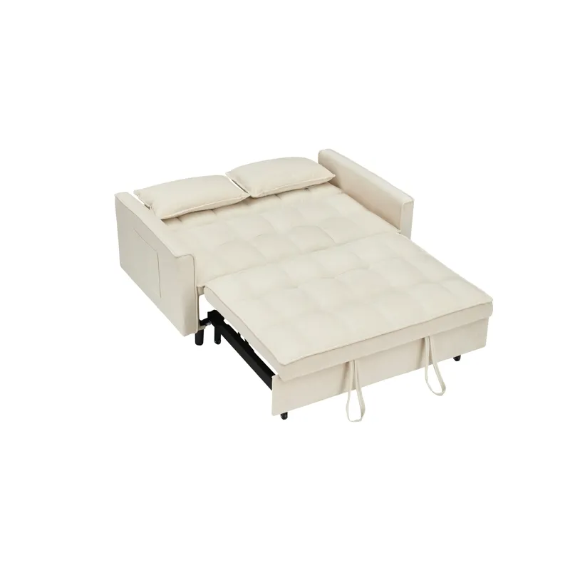 Modern Velvet Sofa, Sofa Pull-Out Bed, Small Love Seat Casual Sofa With Back, With Pillow, Pockets, 