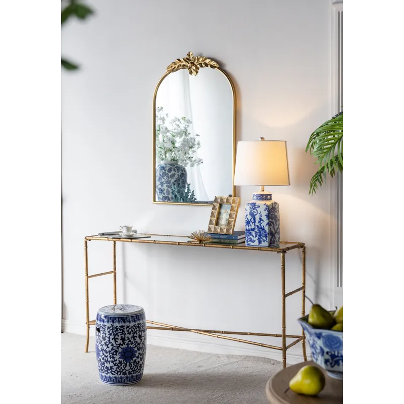 Arched Wall Mirror With Metal Frame, Wall Mirror For Living Room, Bedroom Hallway - Gold