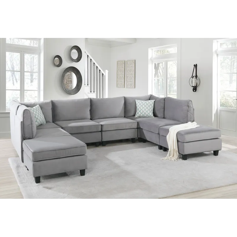 Simona - Velvet 8 Piece Modular Sectional Sofa - Gray